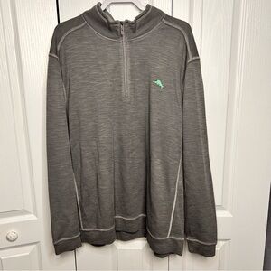 Tommy Bahama Sweater Mens XXXL Gray 1/4 Zip Pullover Logo EUC